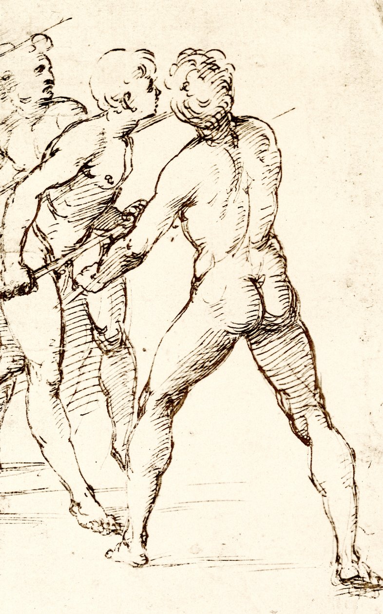 Três guerreiros, esperando o ataque de Raffaello Sanzio Raphael