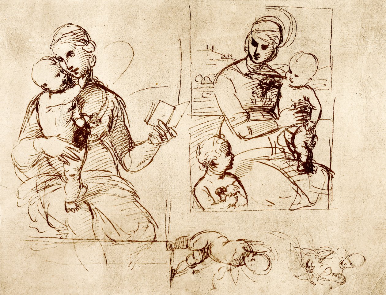 Dois, madonna, estudos de Raffaello Sanzio Raphael