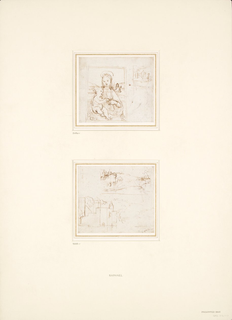 Dois Esboços de Paisagens separados, 1500-1504 de Raphael