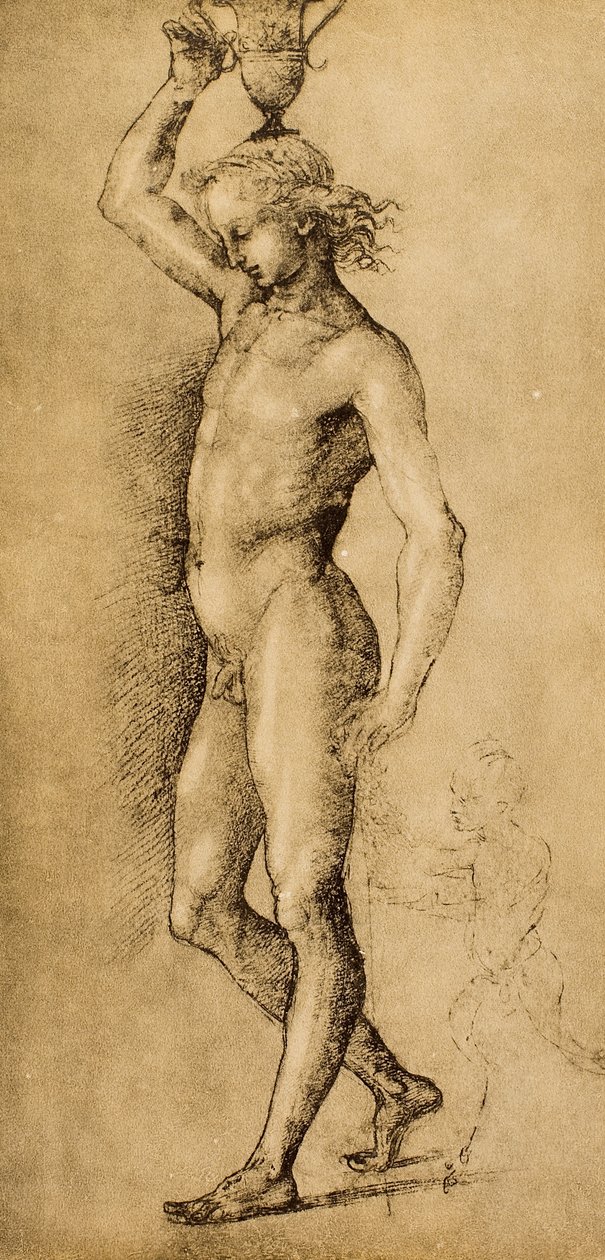 Baco conhecido como ldolino, desenho de Rafael. Gabinete de Desenhos e Gravuras, Galeria Uffizi, Florença de Raffaello Sanzio Raphael
