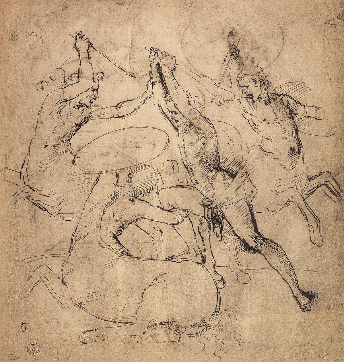 Hércules mata o centauro; desenho de Raphael. Gabinete de Desenhos e Gravuras, Galeria Uffizi, Florença de Raffaello Sanzio Raphael