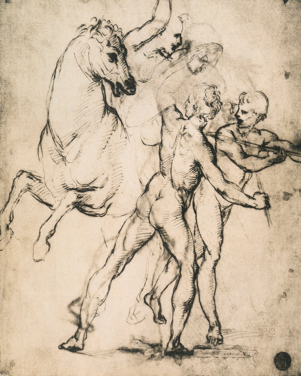 Nus masculinos com um cavalo; desenho de Raphael. Gallerie dellAccademia, Veneza de Raffaello Sanzio Raphael