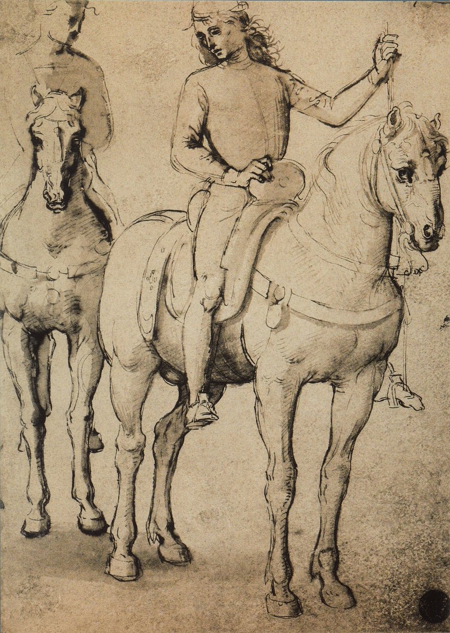 Homens a cavalo; desenho de Raphael. Gallerie dellAccademia, Veneza de Raffaello Sanzio Raphael