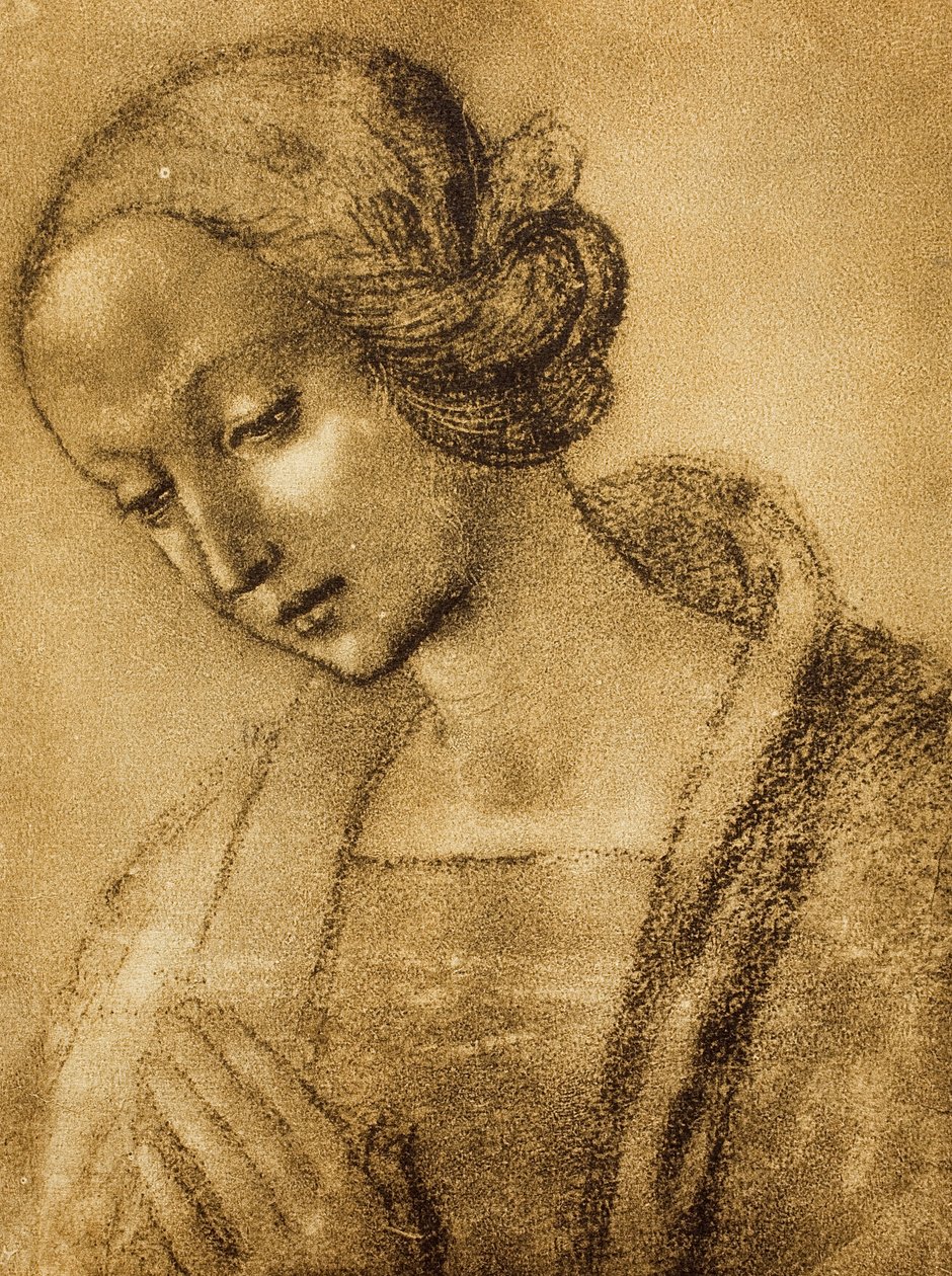 A Virgem, desenho de Rafael. Gabinete de Desenhos e Gravuras, Galeria Uffizi, Florença de Raffaello Sanzio Raphael