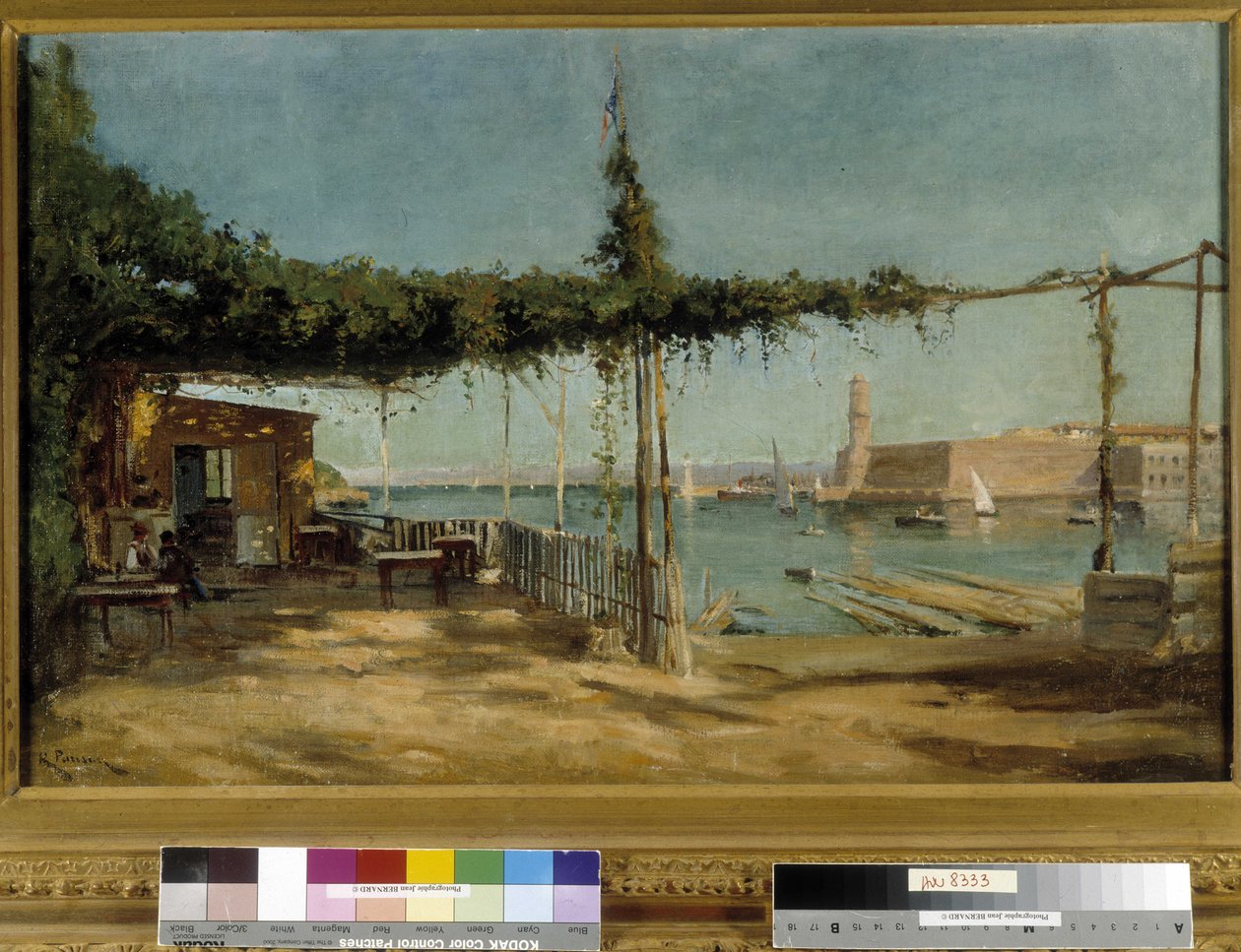 A entrada do porto vista da Cove du Pharo em Marselha (óleo sobre tela) de Raphael Luc Ponson