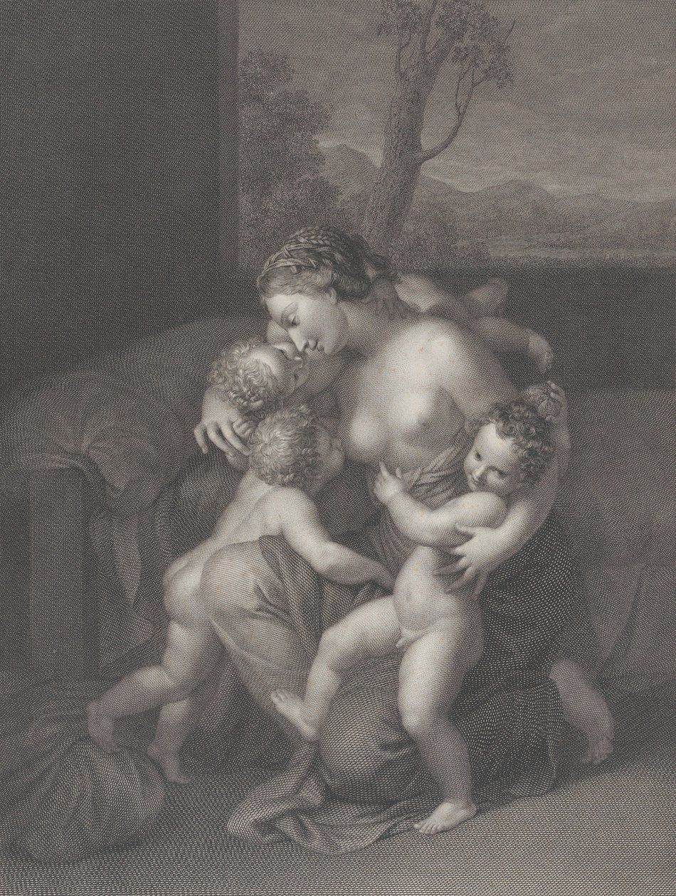 Caridade com três filhos pequenos, 1795. de Raphael Morghen