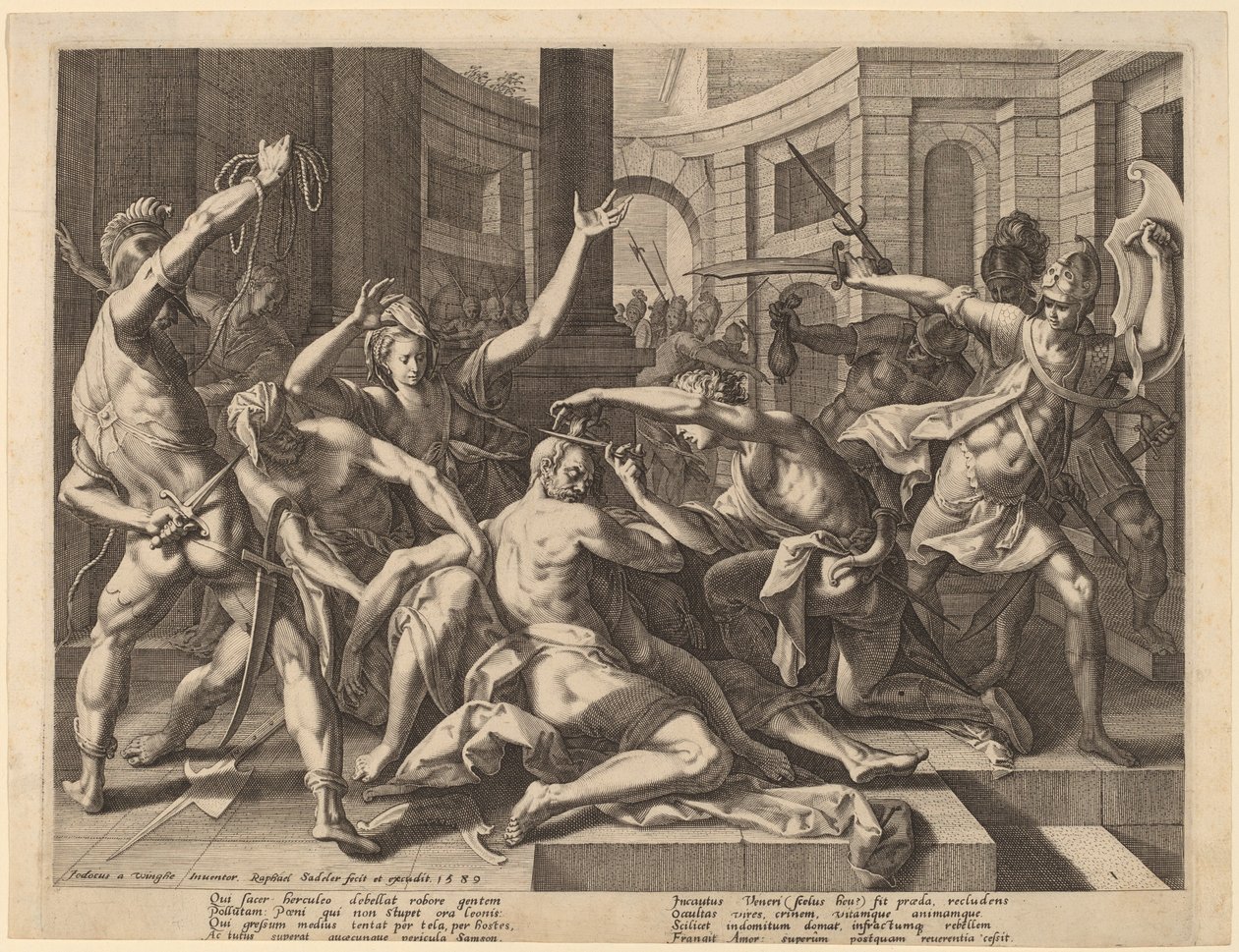 Dalila cortando o cabelo de Sansão, 1589. de Raphael Sadeler