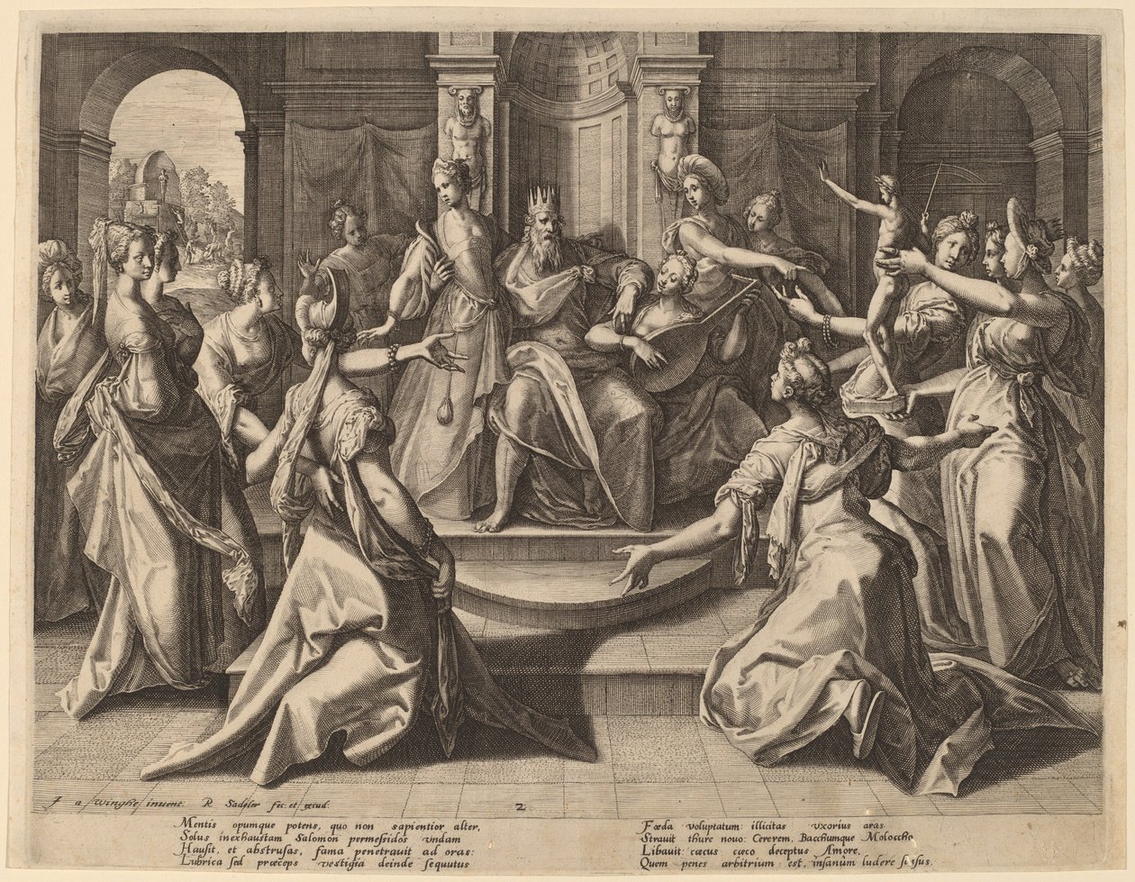 Salomão levado à idolatria por suas esposas, 1589. de Raphael Sadeler