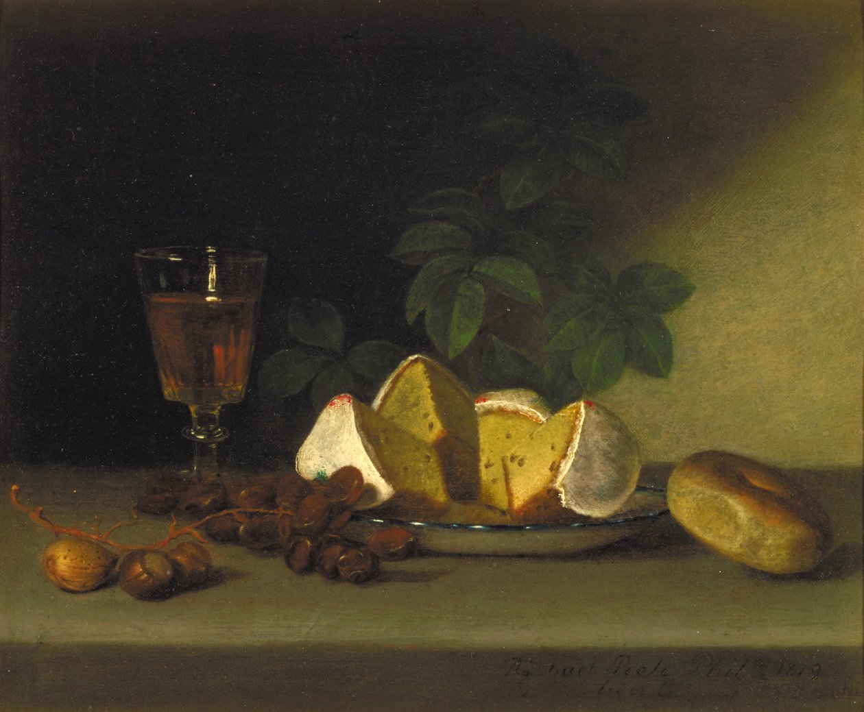 Ainda vida com vinho, bolo e nozes, 1819 de Raphaelle Peale
