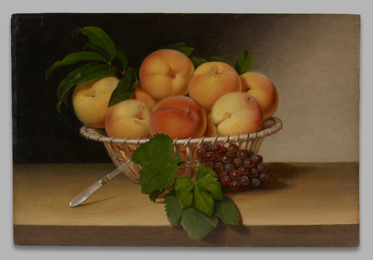 Natureza morta: cesta de pêssegos de Raphaelle Peale