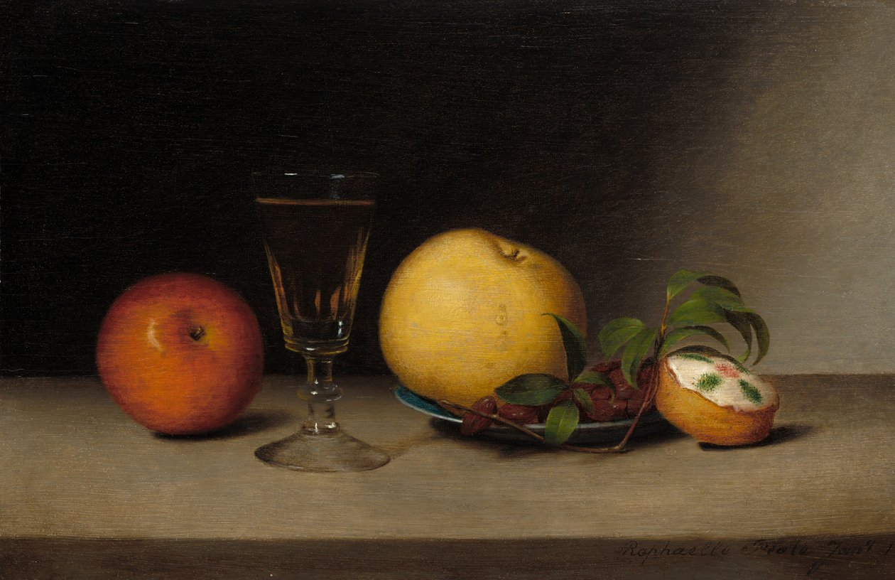 Natureza morta com maçãs, xerez e bolo de chá, 1822. de Raphaelle Peale