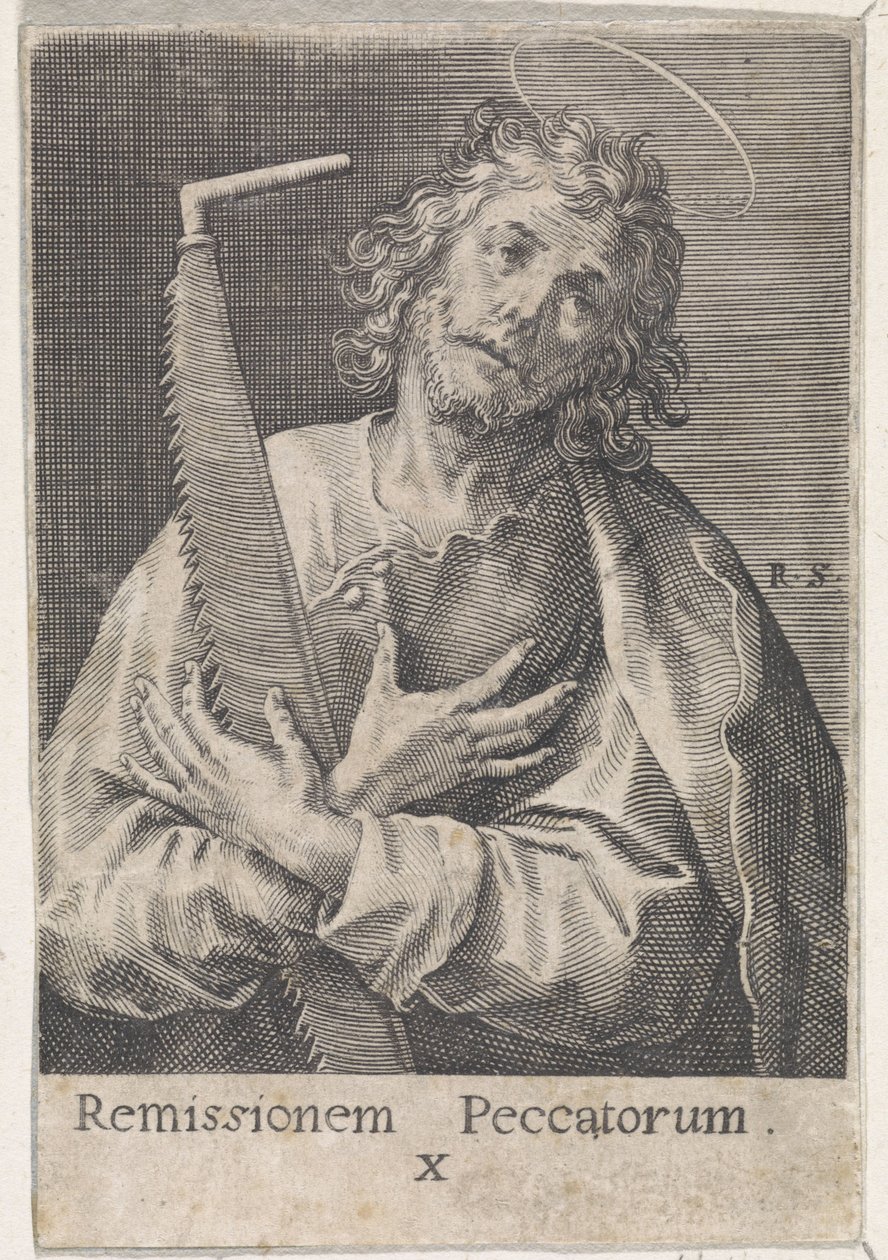 Apóstolo Simão, o Zelote Cristo, Maria e os Doze Apóstolos (título da série) de Raphaël Sadeler (I)