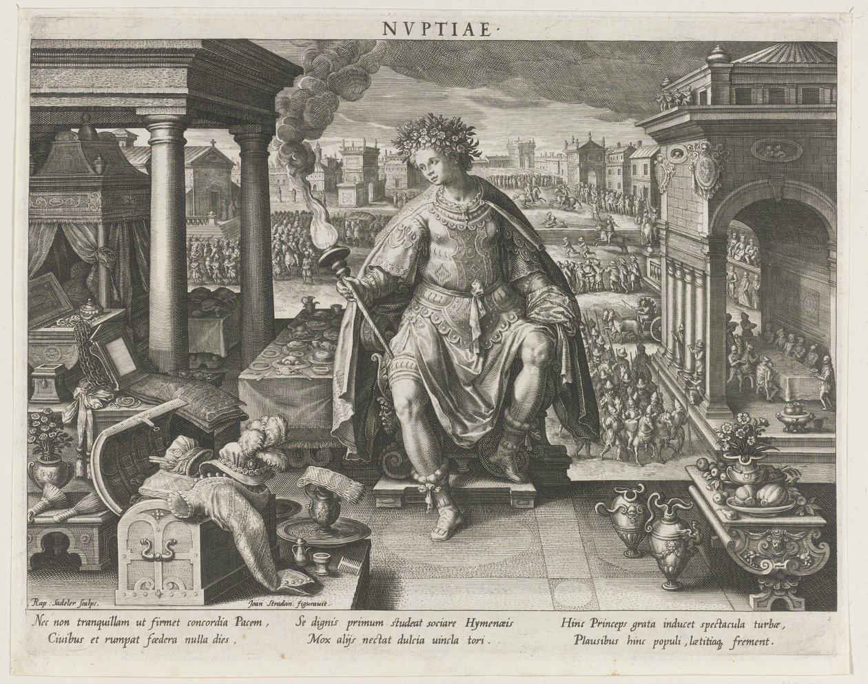 Nuptiae como personificação do casamento
Nvptiae (título sobre o objecto)
Principais ocupações de um príncipe (título da série)
Esquema, seu speculum principum (título da série) de Raphaël Sadeler (I)