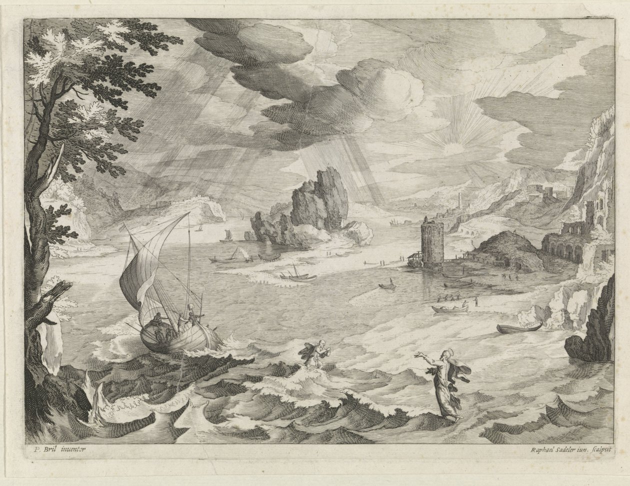A paisagem marítima com Cristo e os seus discípulos na tempestade sobre o Mar da Galileia de Raphaël Sadeler (II)