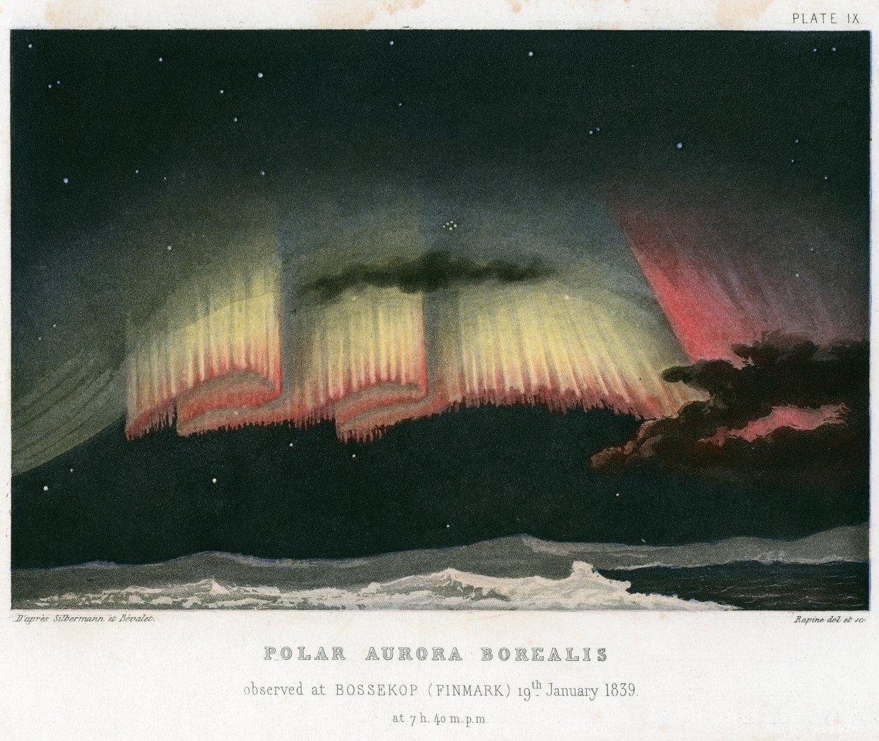Aurora Boreal ou aurora boreal, forma de cortina de 1839. [1872] de Rapine