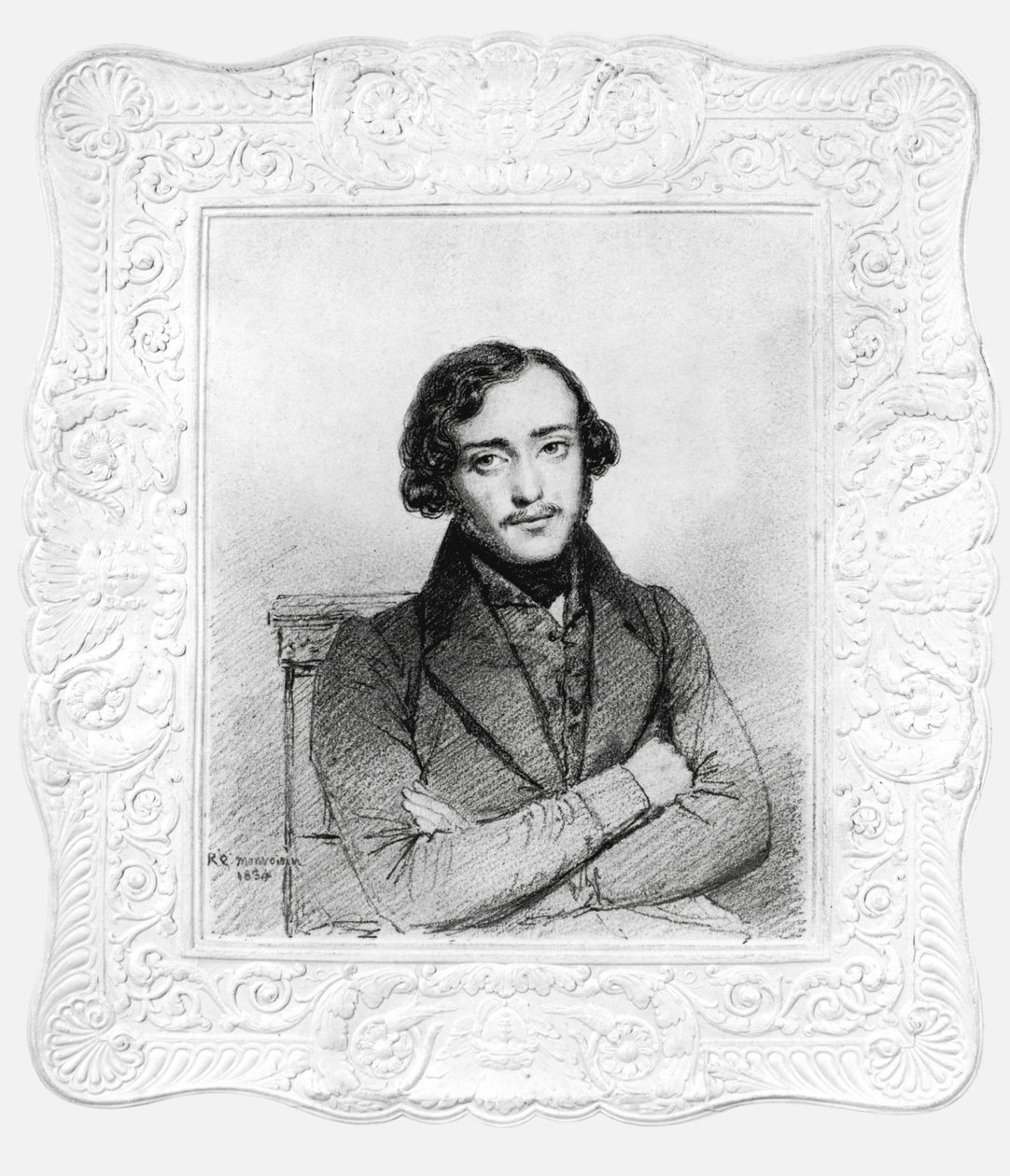 Retrato de Eugene Emmanuel Viollet-le-Duc (1814-79), 20 anos, 1834 (carvão e lápis sobre papel) de Raymond Quinsac Monvoisin