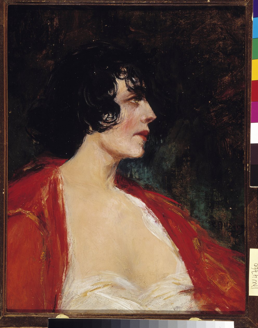 Retrato de mulher na blusa vermelha Pintura de Raymond Allegre (1857-1933) Século XX Menção obrigatória: Fondação de colecção em relação a de Provence, Marselha de Raymond Allegre