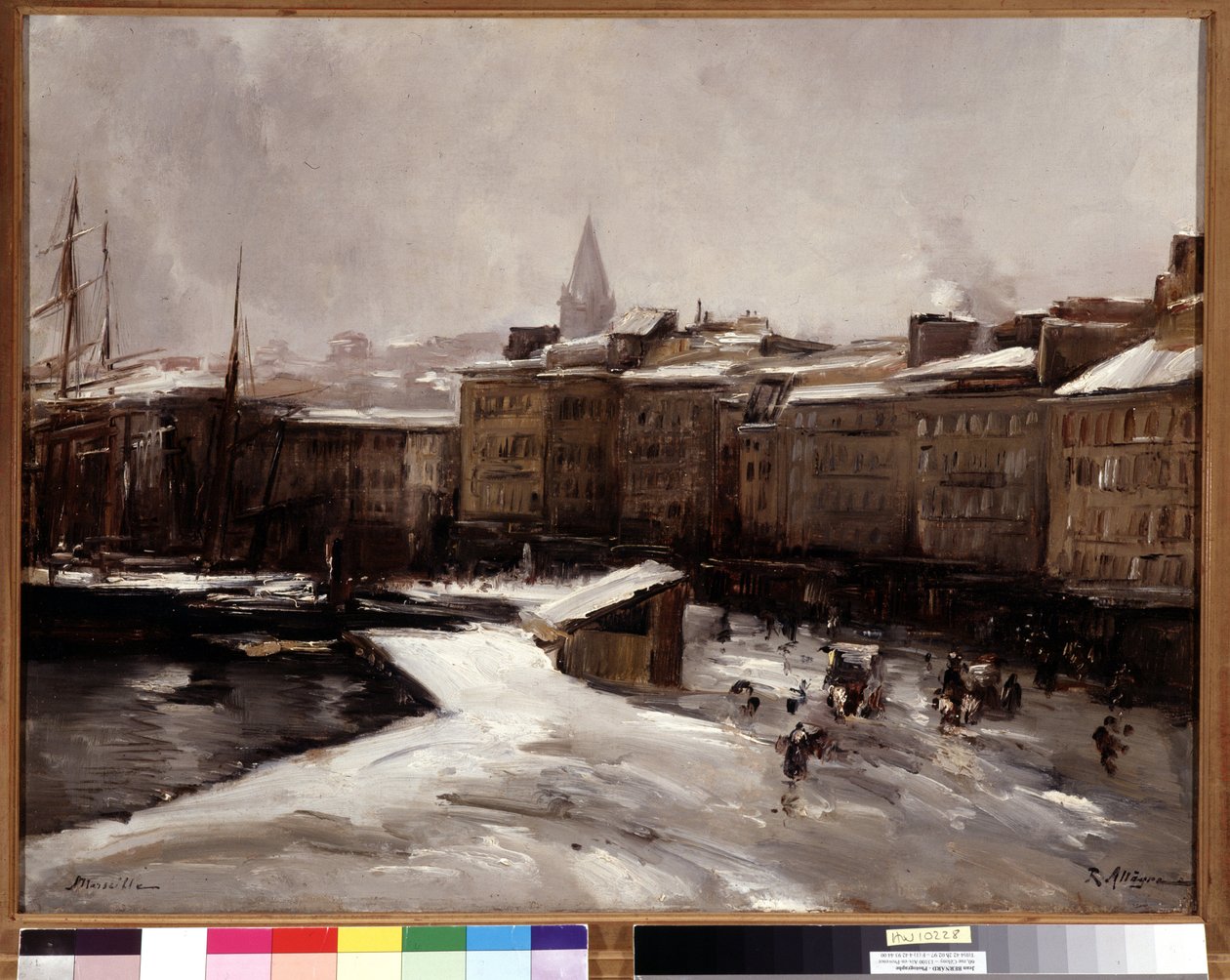 Quai du port, Marselha, sob a neve Pintura de Raymond Allegre (1857-1933) Dim. 56x74 cm. Menção obrigatória: coleção de fundação Regards de Provence Marseille de Raymond Allegre