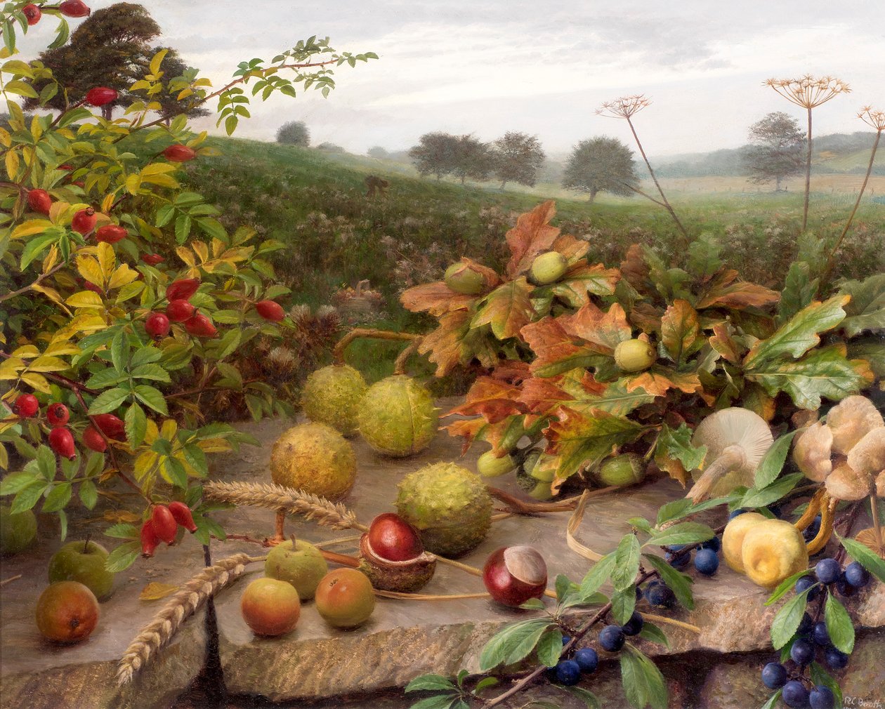 Colheita na natureza (óleo sobre cartão) de Raymond Booth