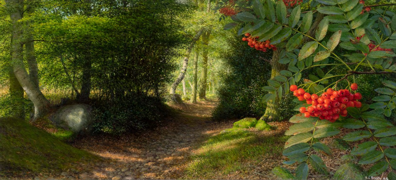 Tarde de setembro na orla de Adel Woods, 2004 (óleo sobre papel, colocado sobre tela) de Raymond Booth