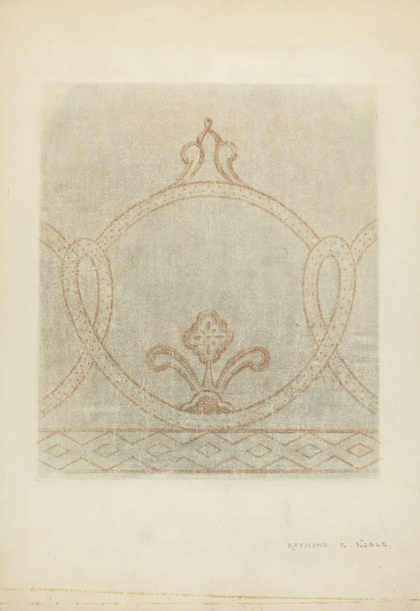 Desenho de restauro de pintura mural, c. 1940. de Raymond E. Noble