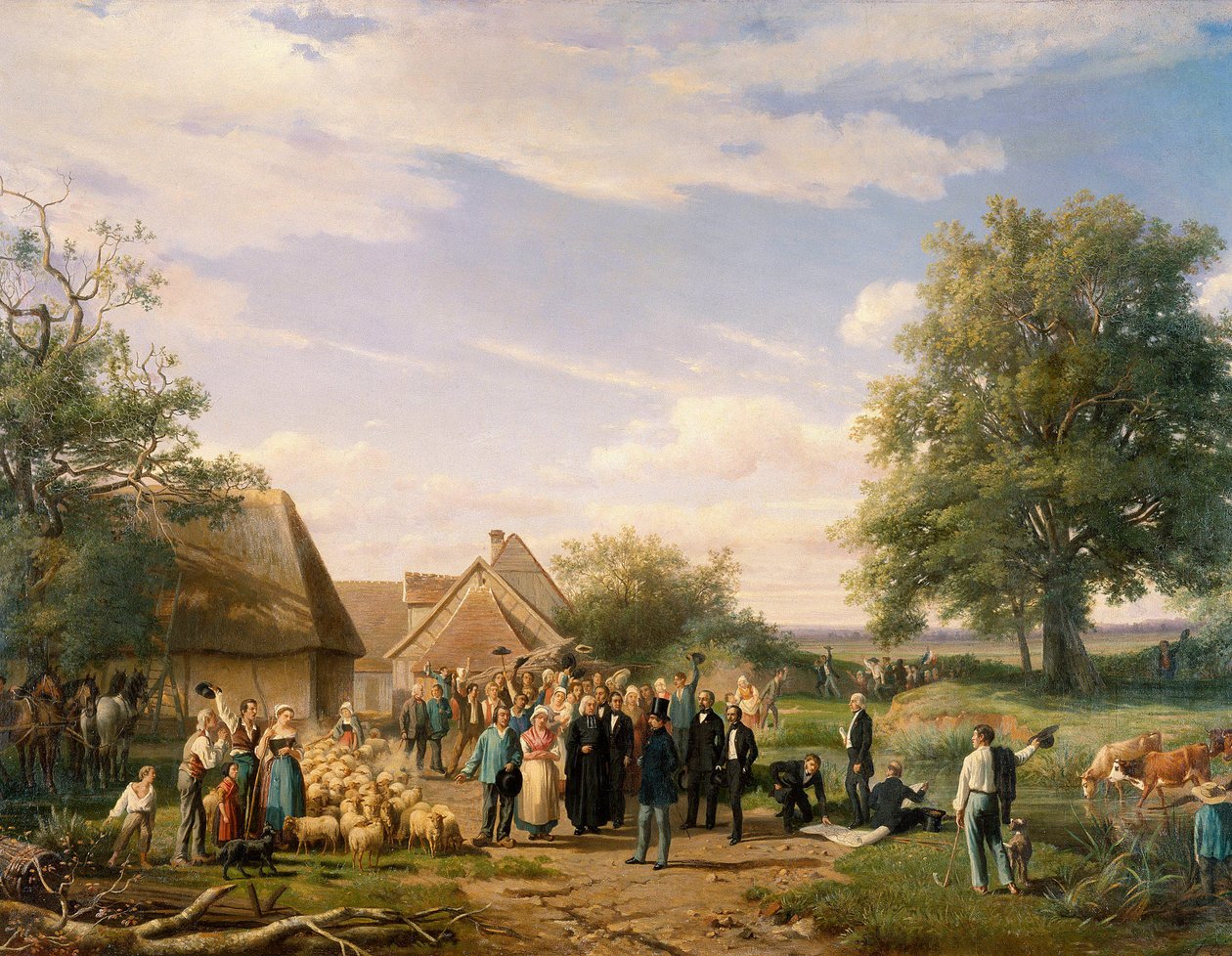Napoleão III visitando a fazenda de Coudray em Sologne Pintura de Raymond Esbrat (1809-1856) Orleans do século XIX. museu bela-Artes de Raymond Esbrat