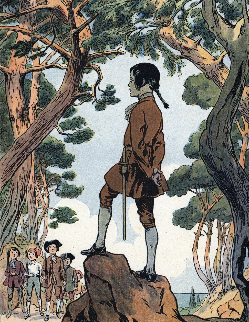 Napoleão Bonaparte (1769-1821) criança em Ajaccio, Córsega (Jovem Napoleão Bonaparte em Ajaccio, Córsega) Ilustração de Raymond de Neziere em "Our-glories-nationales" 1920 Coleção particular DR de Raymond de la Neziere