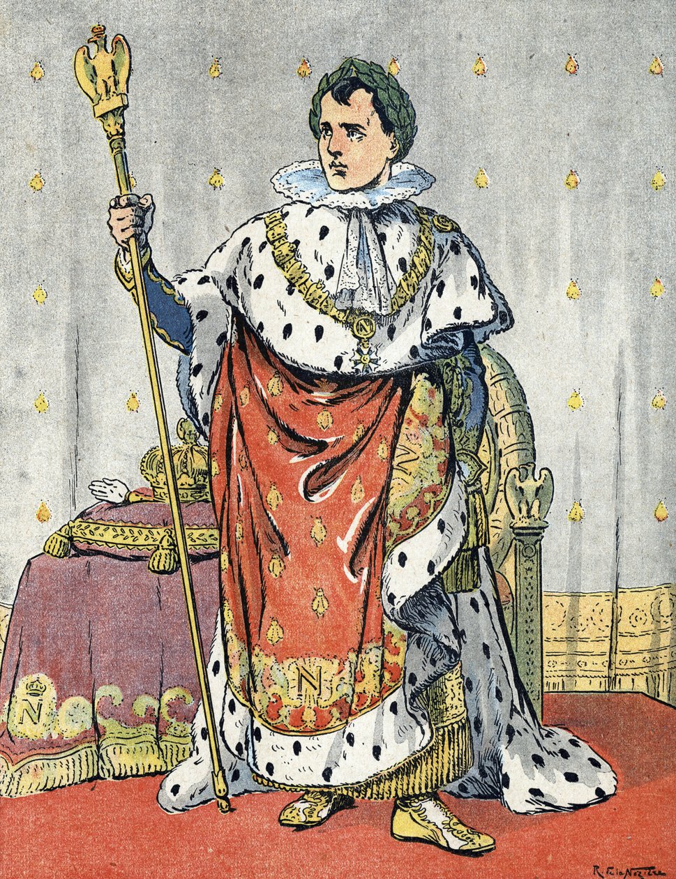 Retrato do Imperador Napoleão I (1769-1821) Ilustração de Raymond de Neziere em "Our-Glory-Nationals" 1920 Coleção Particular de Raymond de la Neziere