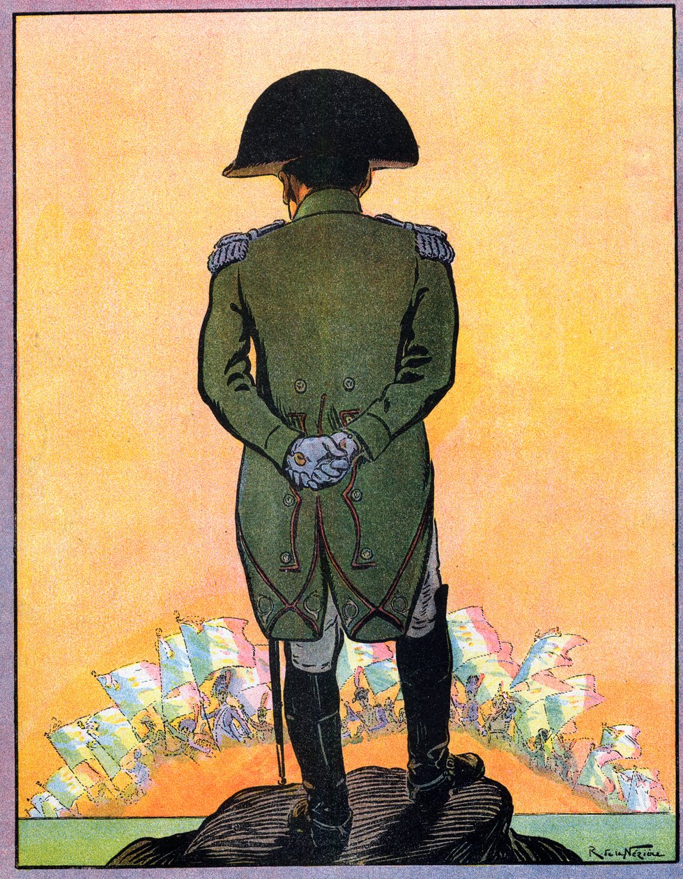 Retrato de Napoleão I (1769-1821) na ilha de Santa Helena. Napoleão I na ilha de Sainte Helene (Sainte-Helene) de "Nos-Gloires-Nationales" c.1920 (gravura) de Raymond de la Neziere