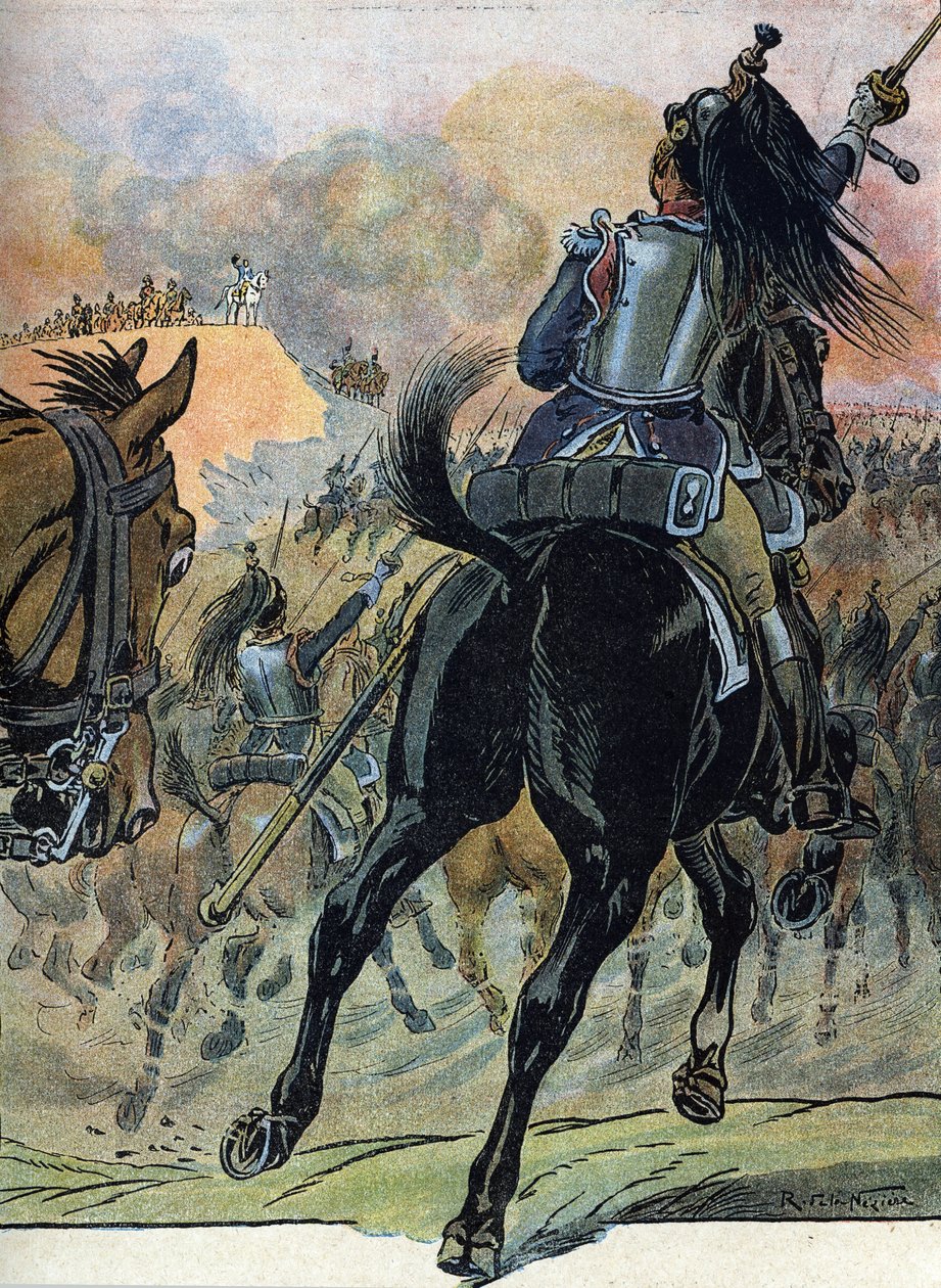 Guerra da Quinta Coligação: "the Battle of Wagram (5-6 July 1809)" (Guerra Napoleónica: Batalha de Wagram (5-6 de julho de 1809)) Ilustração de Raymond de Neziere em "Our-Glories-Nationals" 1920 DR Coleção Particular de Raymond de la Neziere