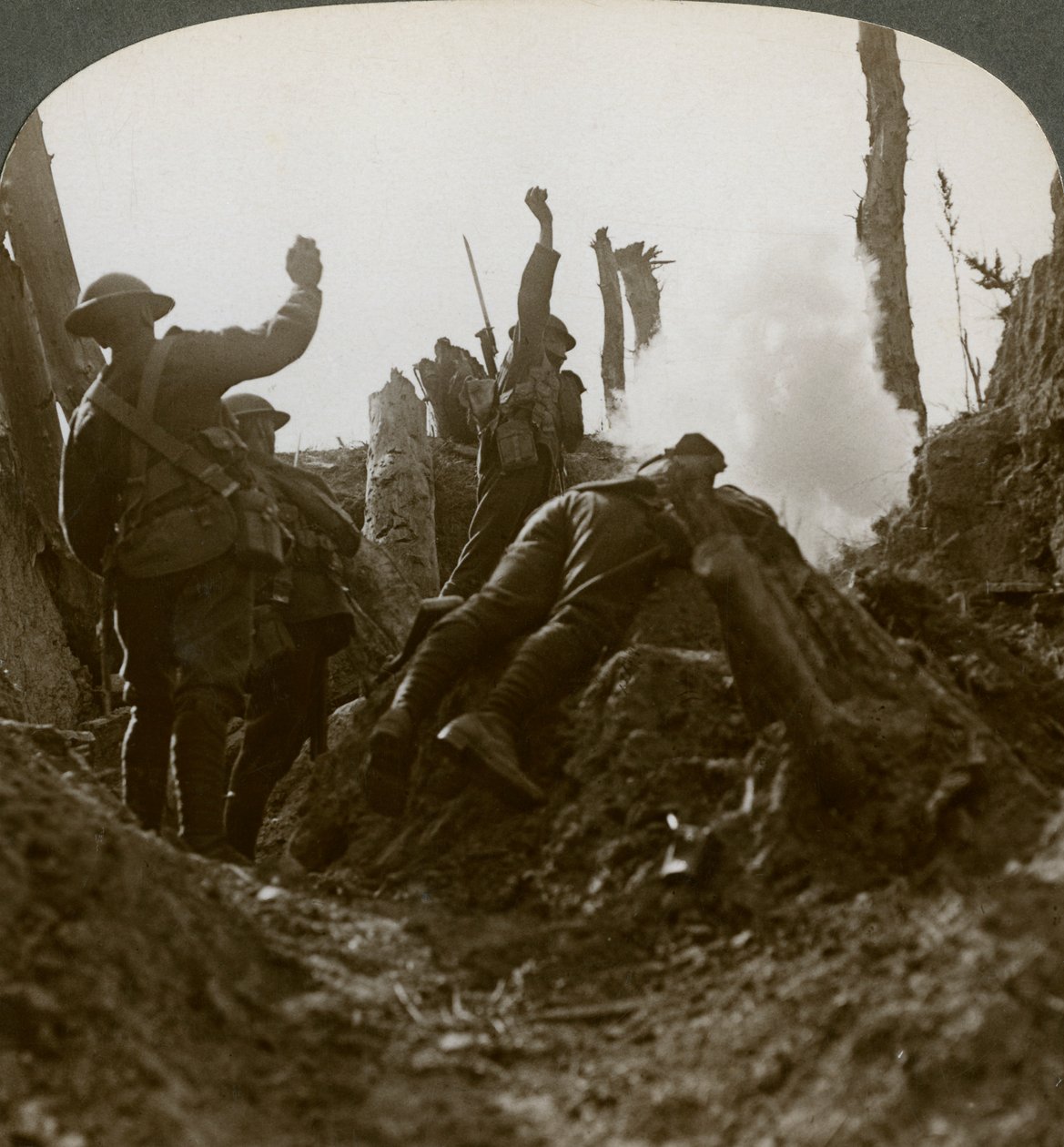 Tropas do Norte do país bombardeando uma posição de metralhadora alemã, Polygon Wood, século 20 de Realistic Travels Publishers