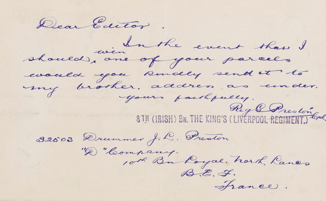 Carta ao editor, 1914-1918 de Reg G. Preston