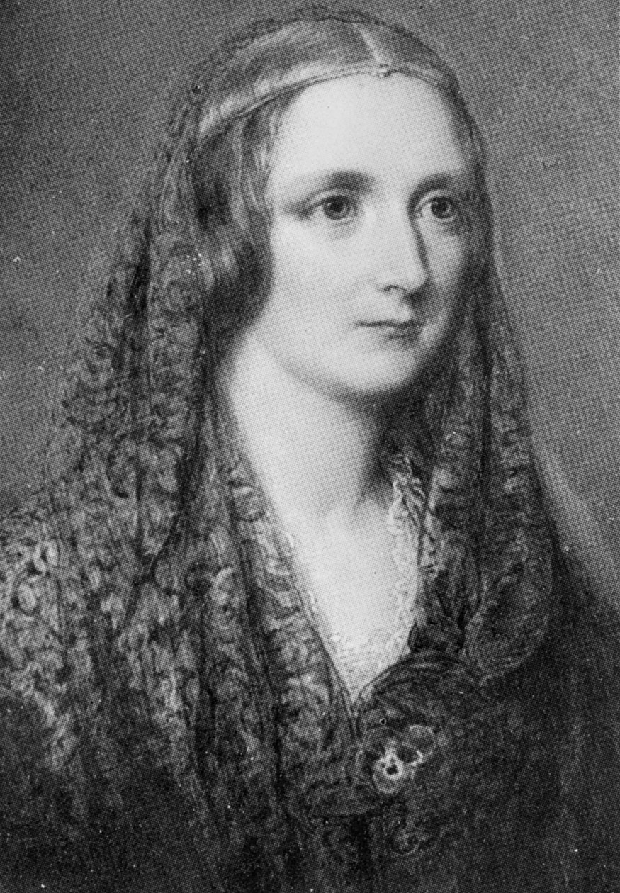 Mary Shelley, um retrato idealizado criado após sua morte (óleo no esmalte) de Reginald Easton