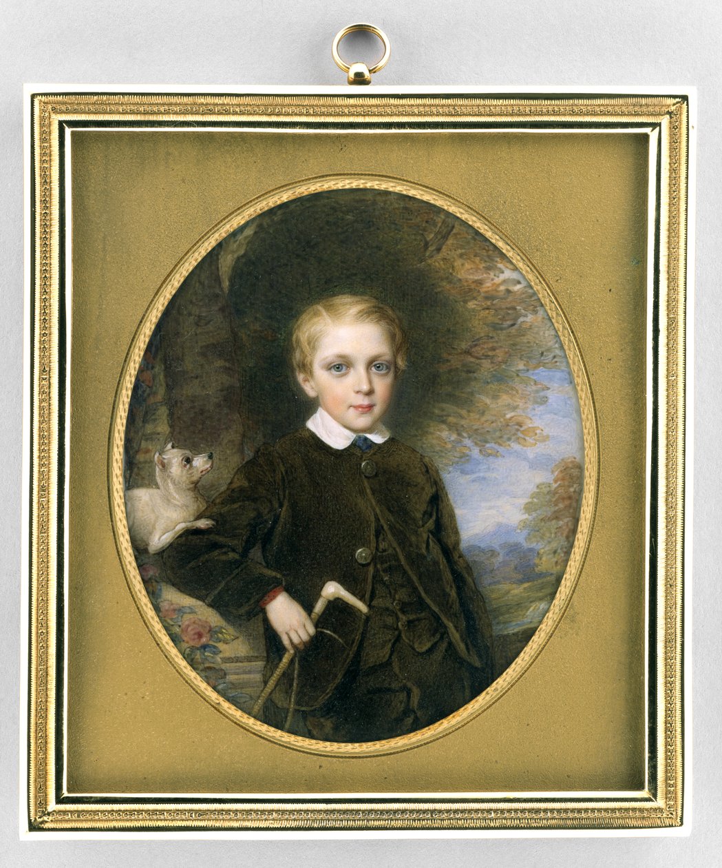 Retrato de um Menino, c.1865-80 (aquarela em marfim, dourado e vidro) de Reginald Easton