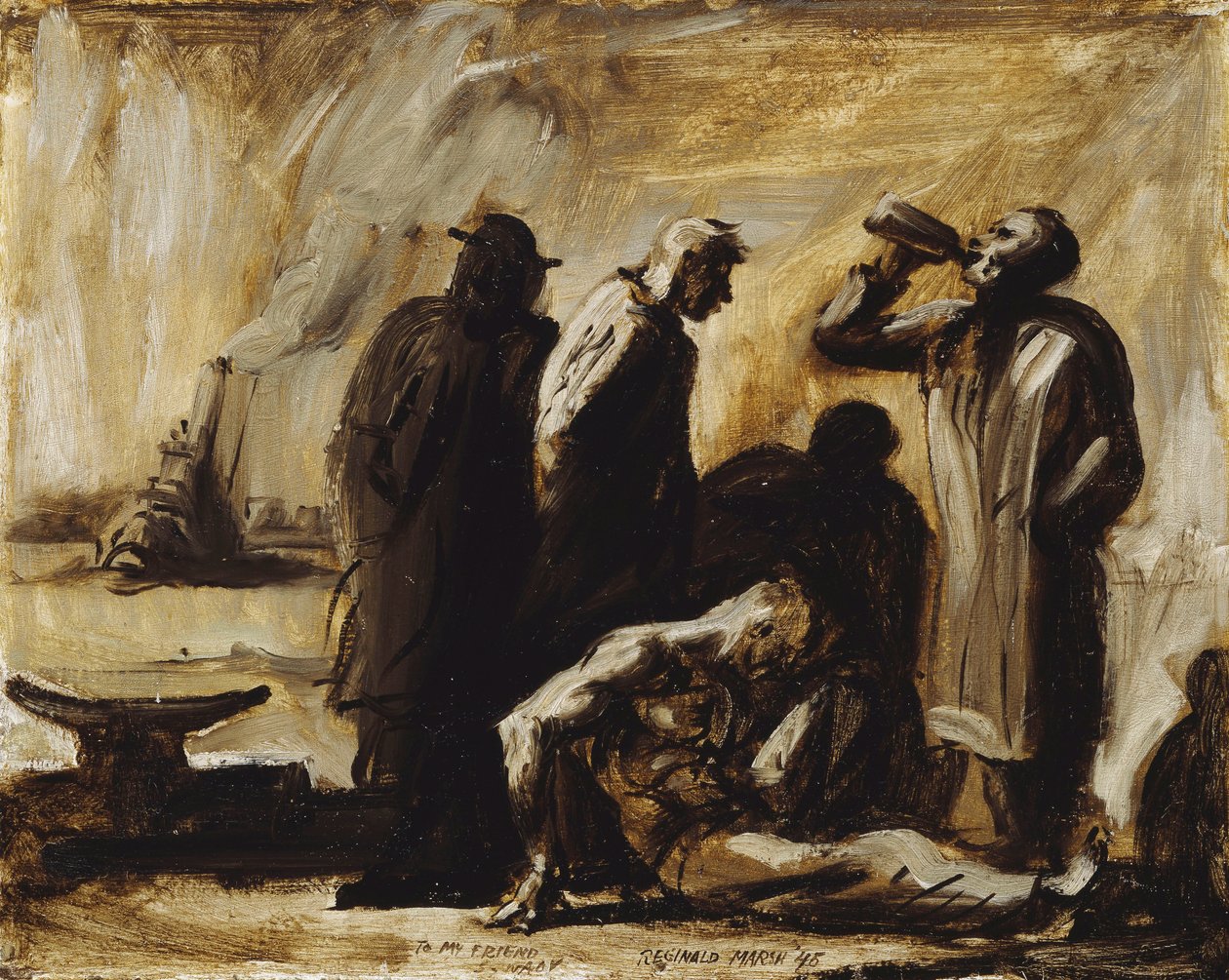 Vagabundos num cais de Nova Iorque de Reginald Marsh