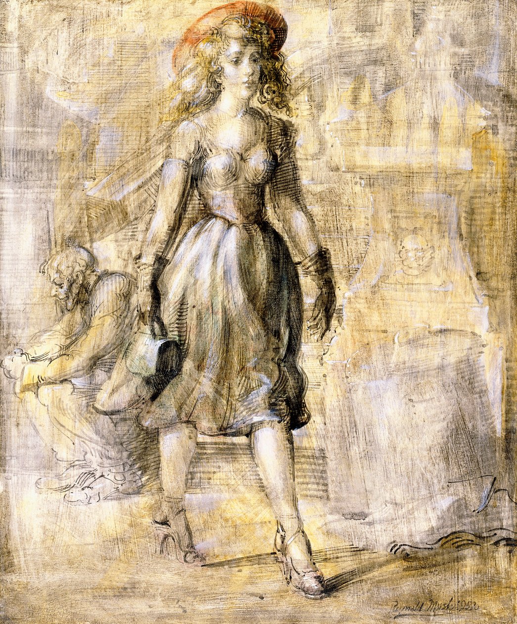Rapariga a caminhar na rua da cidade de Reginald Marsh