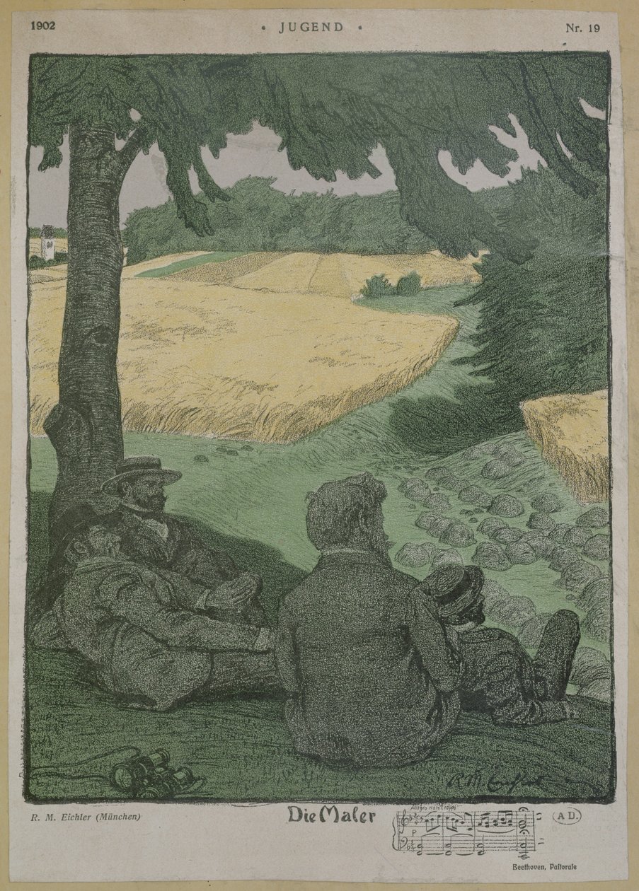 Pintores observando a natureza, ilustração de 