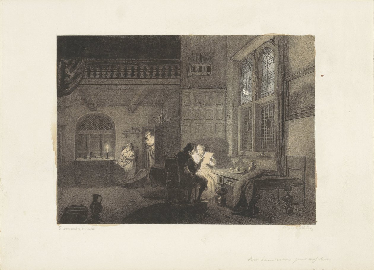 Interior com figuras à luz de velas de Reinier Craeyvanger