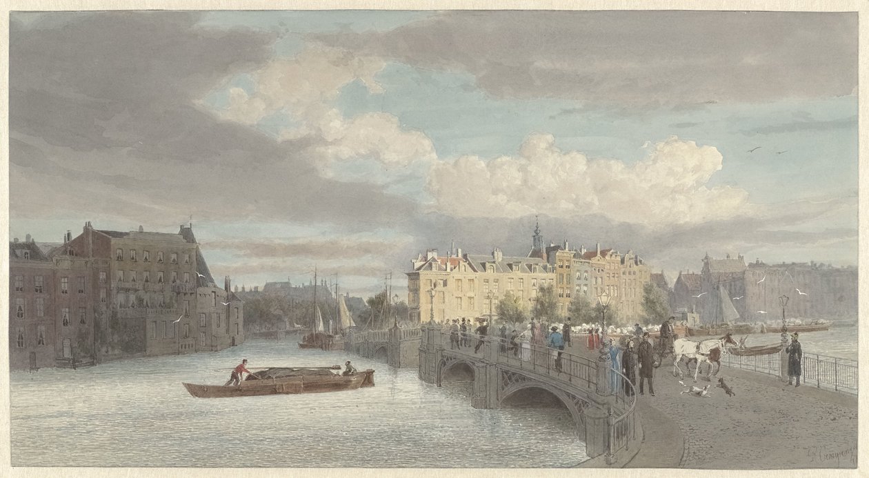 Vista do Halvemaansbrug perto do Amstel em Amsterdã de Reinier Craeyvanger