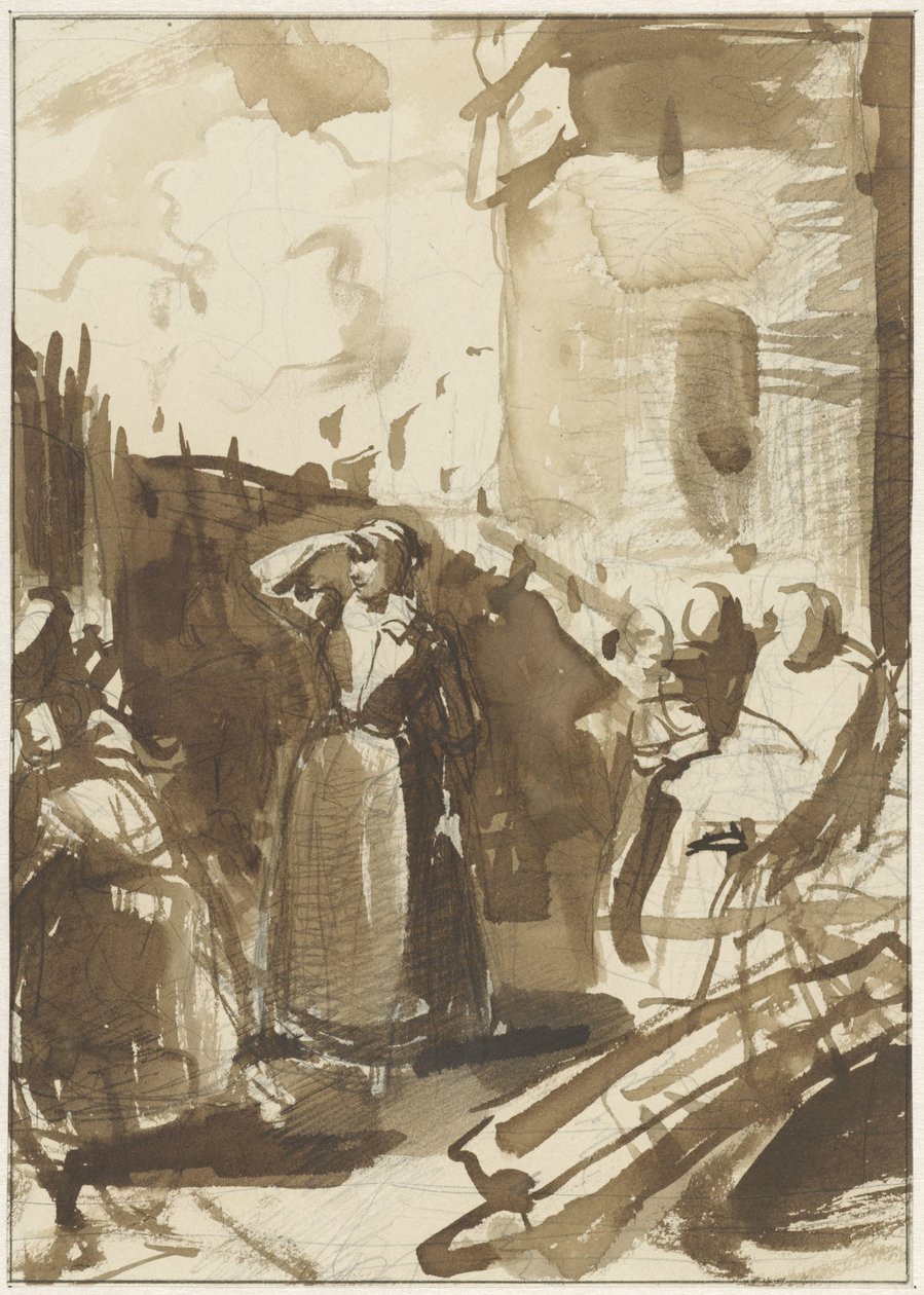 Mulher atrás da muralha de uma cidade sitiada (Kenau Simonsdochter Hasselaer?) de Reinier Craeyvanger