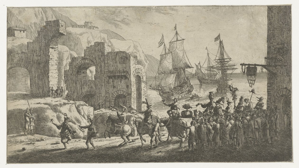 Mascarada num porto de Reinier Nooms (attributed to)