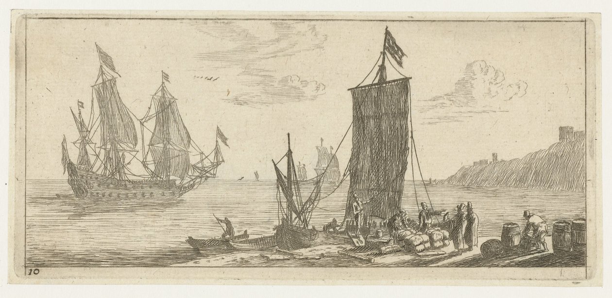 Baía com um corner e um navio de guerra Vários Embarquements et autre Faicts (título da série) Várias embarcações e afins (título da série) de Reinier Nooms