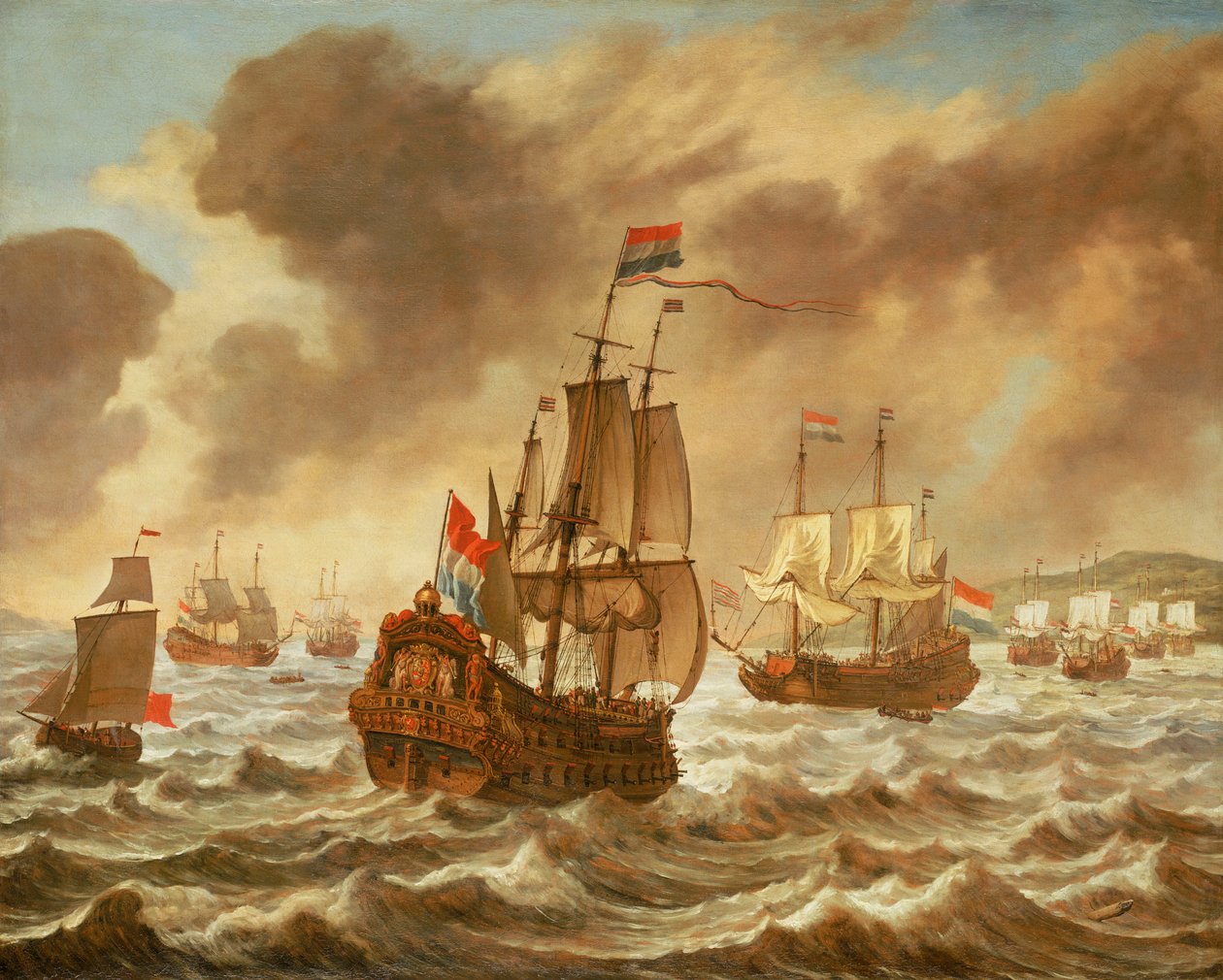 Antes da batalha de Downs, 21 de outubro de 1639, mostrando o navio-almirante "Amelia" de Tromp, c.1639 (óleo sobre tela) de Reinier Nooms