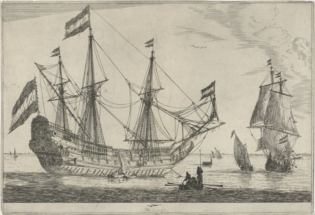 Grande veleiro e um barco a remos
Treze cenas com navios (título da série) de Reinier Nooms