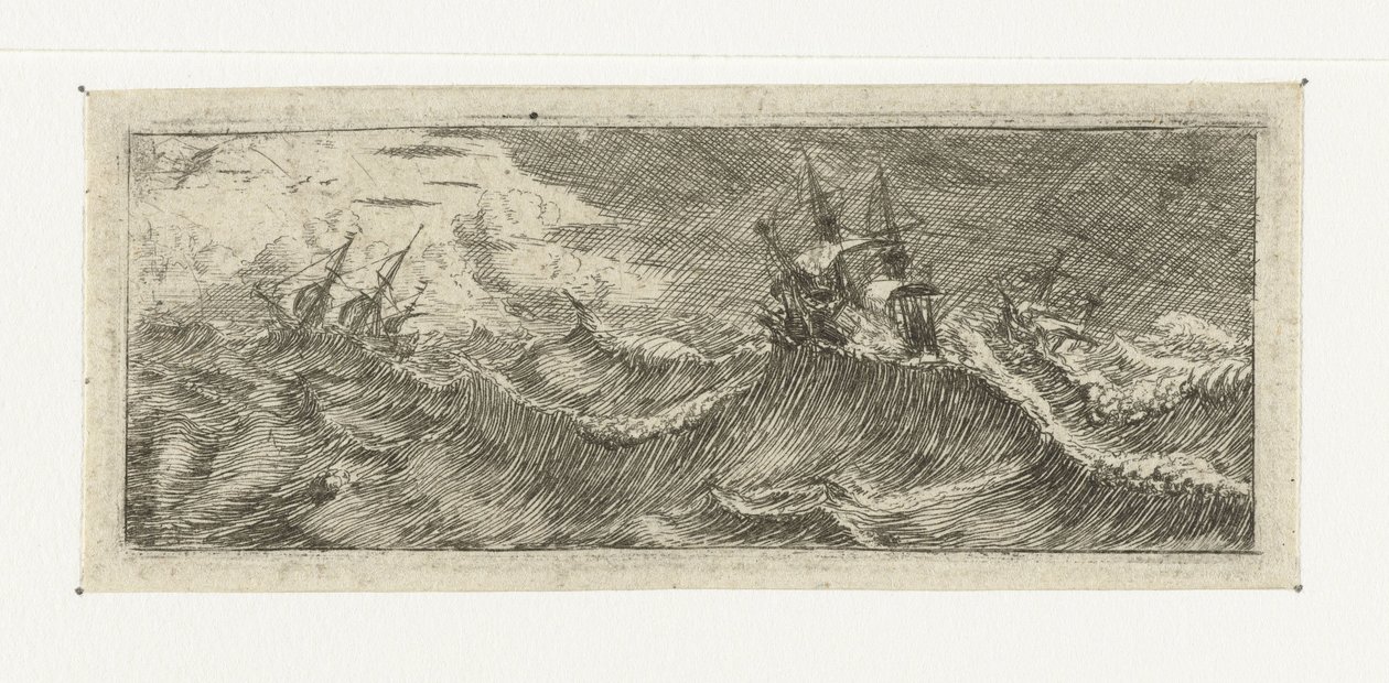 Seascape pequeno com navios em uma tempestade Pequenas Seascapes (título da série) de Reinier Nooms