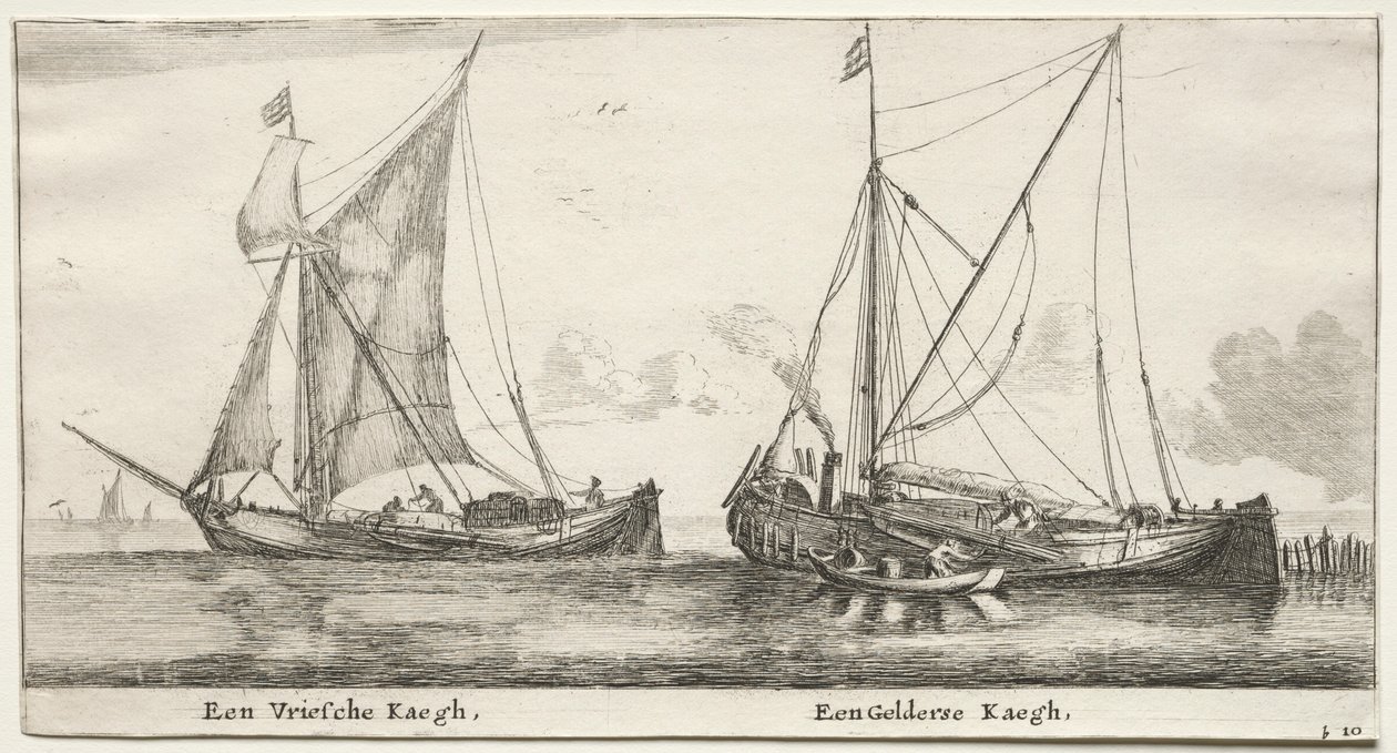 Navios de Amsterdã: A Frisian Bilander. Um Geldersche Bilander. de Reinier Nooms