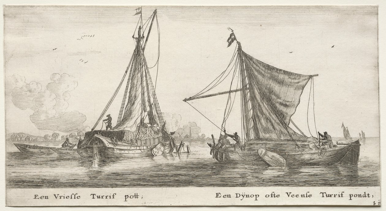 Navios de Amsterdã: uma frota de turfa Frisian. O Dÿnop, perto da lagoa de turfa de Veensche. de Reinier Nooms