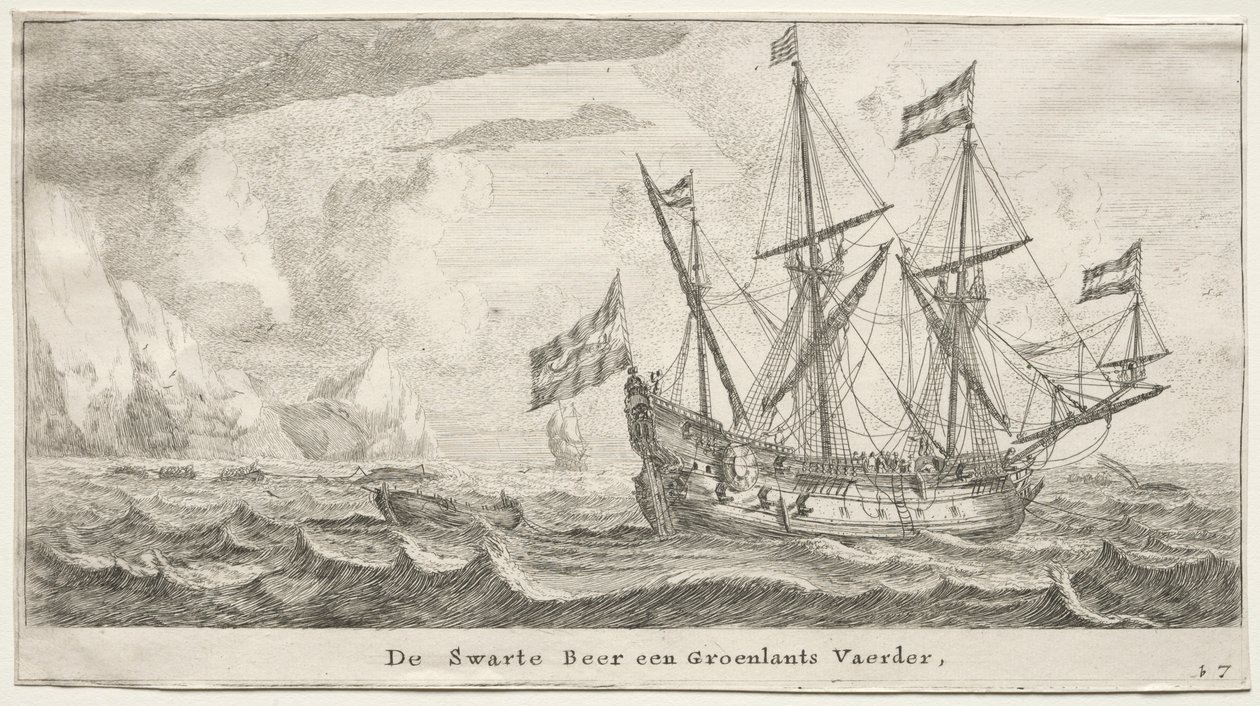 Navios de Amsterdã: O urso preto, uma baleia da Groenlândia. de Reinier Nooms
