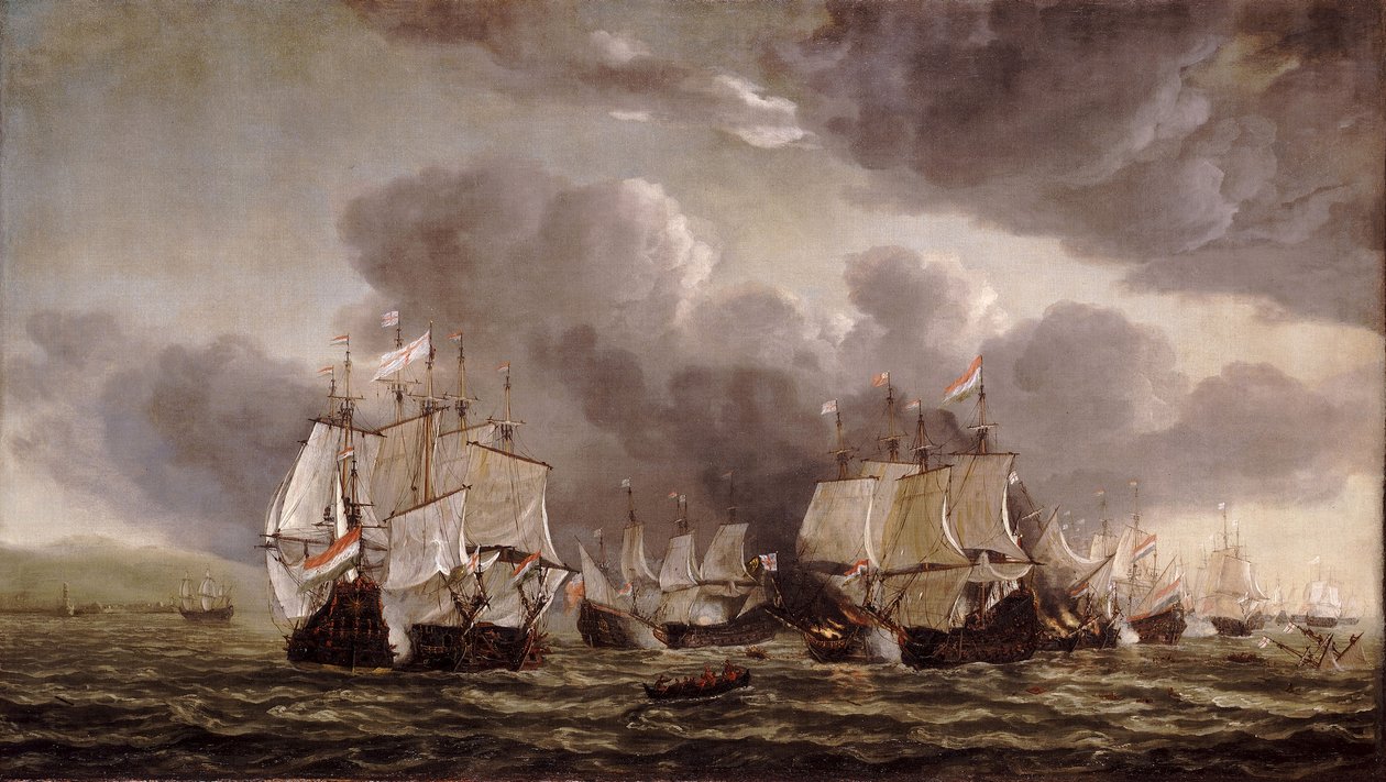A Batalha de Leghorn, 4 de março de 1653, c.1653 (óleo sobre tela) de Reinier Nooms
