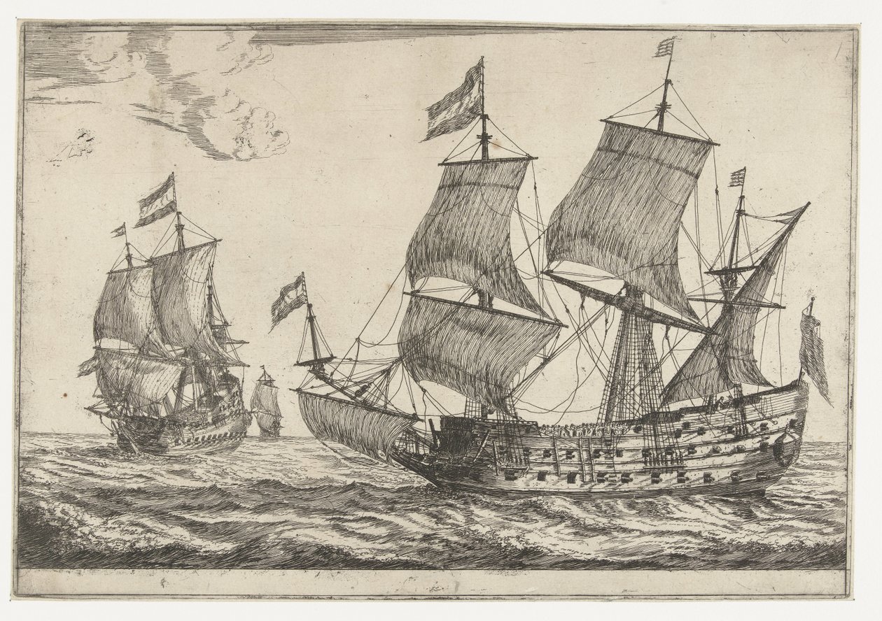Dois grandes navios de guerra Treze cenas com navios (título da série) de Reinier Nooms
